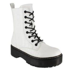 UNIONBAY Womens Kiwi Croco White Platform Faux Leather Combat Boots Sz 7 NWOB